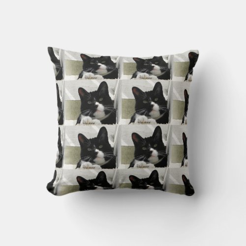 Meow Cute PhotographicTuxedo Cat Pattern Throw Pillow