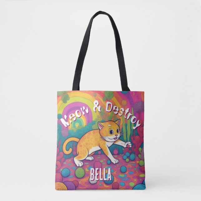 Meow & Destroy Personalized Funny Cat  Tote Bag (Front)