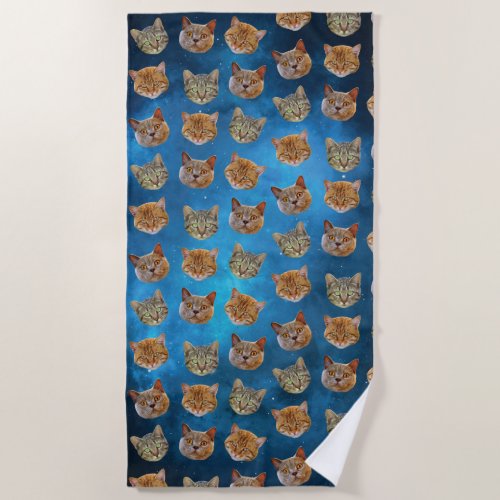 Meow Eccentric Cats In Space Beach Towel