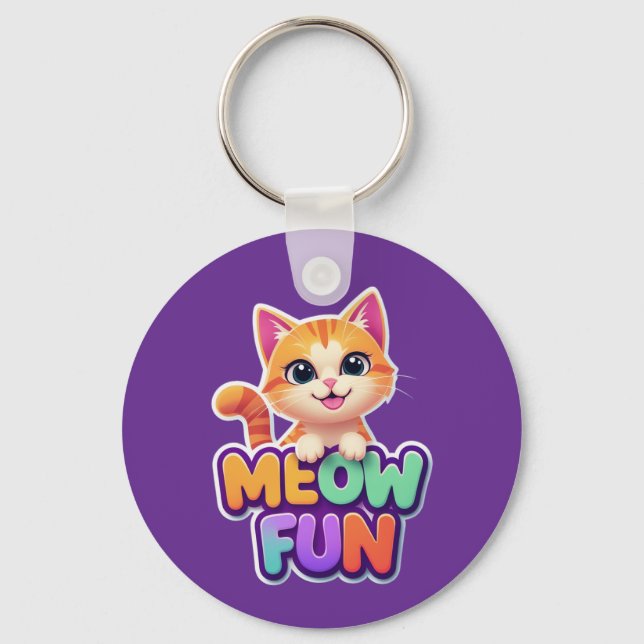 Meow Fun - Cute Smiling Cat Keychain (Front)