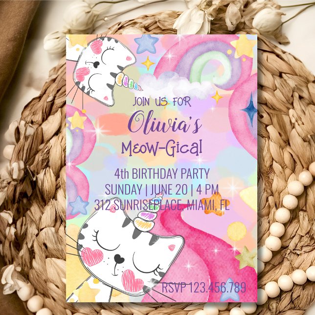 Meow-gical caticorn birthday invitation (Creator Uploaded)