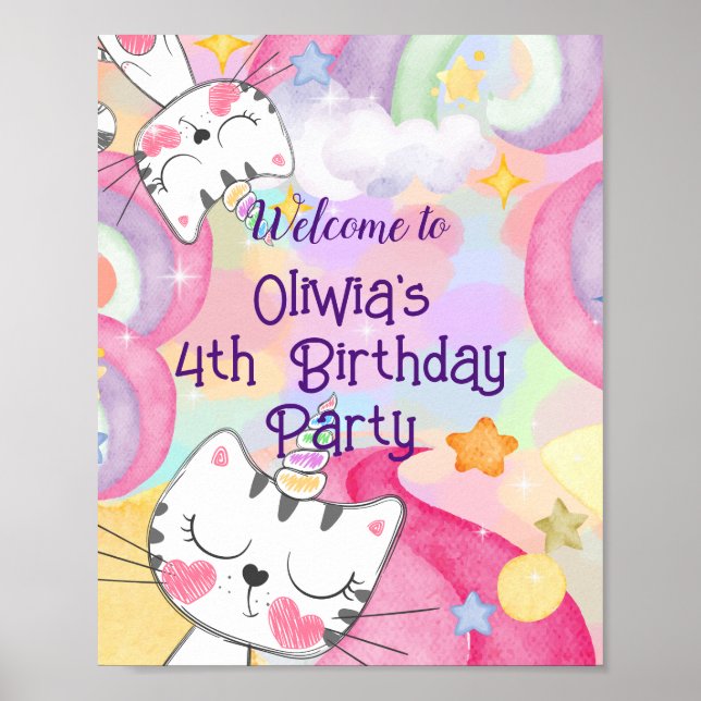 Meow-gical caticorn birthday Welcome Sign (Front)