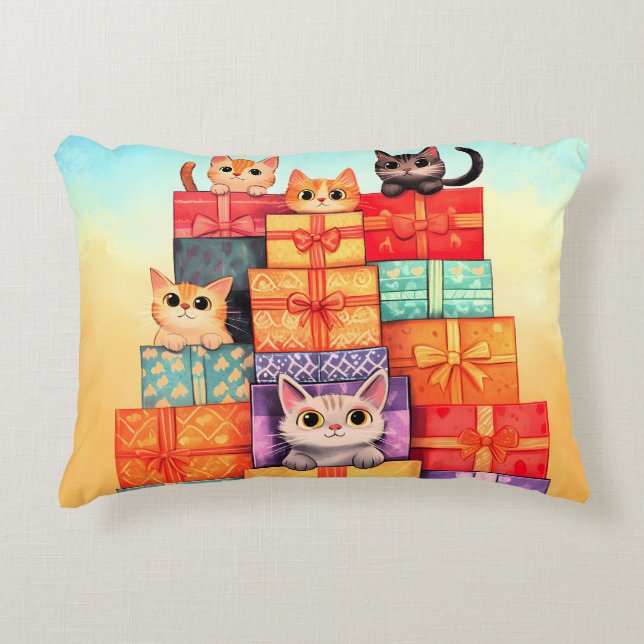 Meow Gift Birthday Tower Accent Pillow (Front)