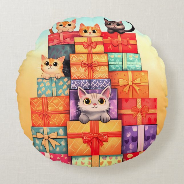 Meow Gift Birthday Tower Round Pillow (Front)