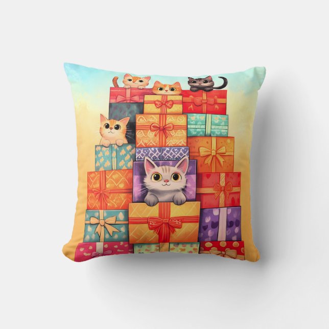Meow Gift Birthday Tower Throw Pillow (Front)