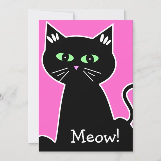 Meow! Green Eyed Black Cat Bachelorette Party Invitation (Front)