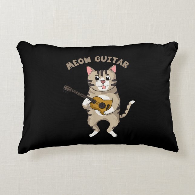 Meow Guitar Cute Cat Playing Guitar Funny Kitties Accent Pillow (Front)