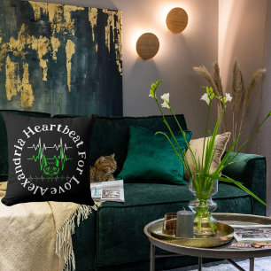 Meow Heartbeat For Love Funny Cute Modern Black Throw Pillow