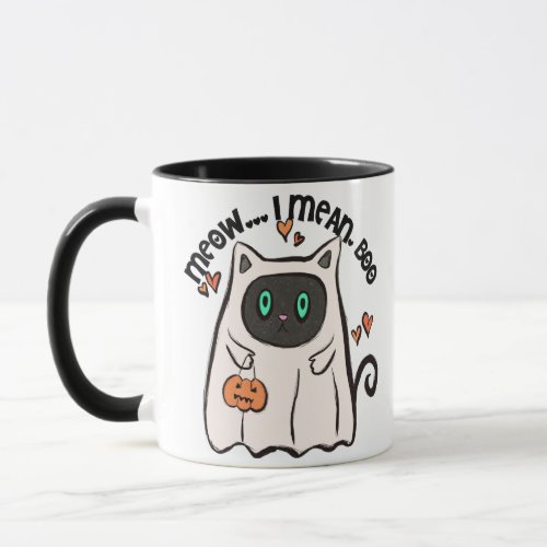 MeowI Mean Boo Black Cat Ghost Halloween Mug