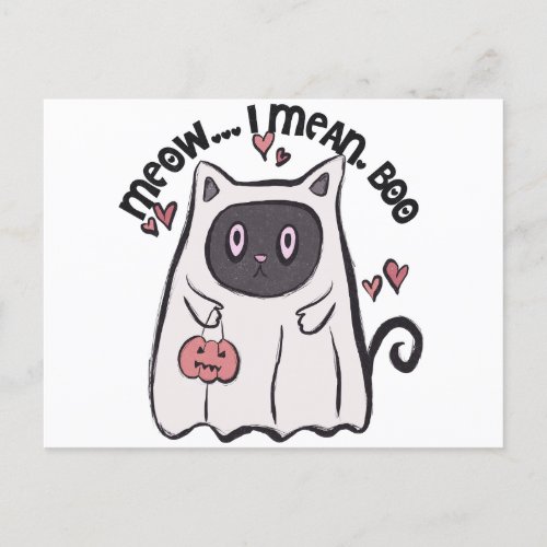 Meow I Mean Boo Black Cat Halloween Holiday Postcard