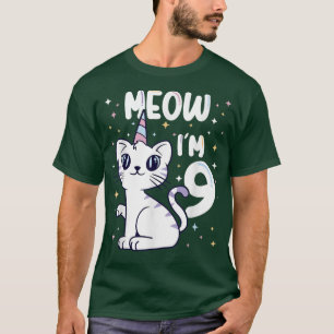 Meow Im 9 bday cat party cute 9th Birthday Kids Ca T-Shirt