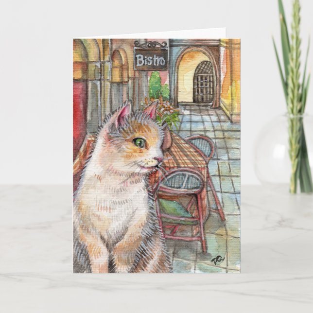 Meow in Front of Bistro Card (Front)