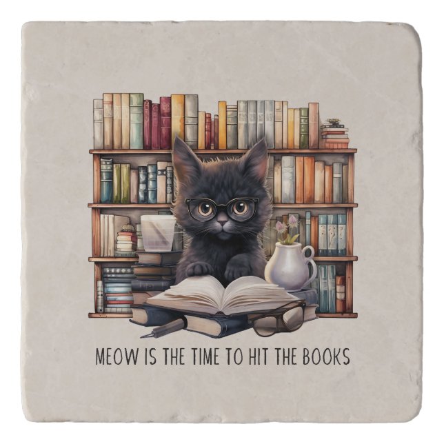 Meow Is The Time To Hit The Books Trivet (Front)