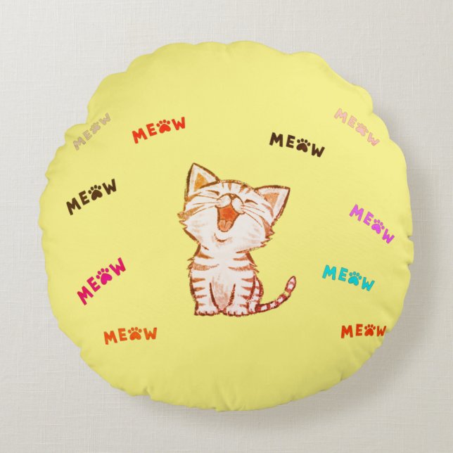 Meow Kitten Print  Round Pillow (Front)
