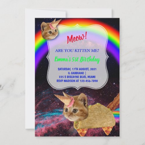 MEOW Kitten space party invitation