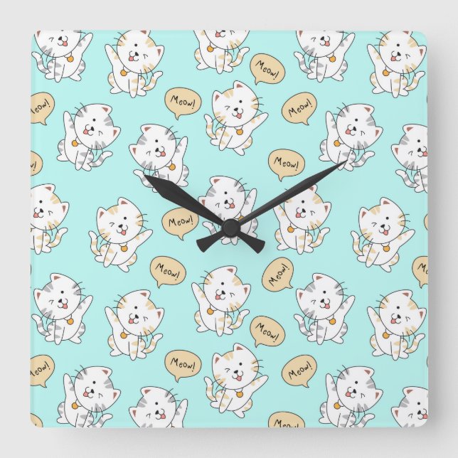 Meow Kittens Pattern – Cute Cat Wall Clock (Front)