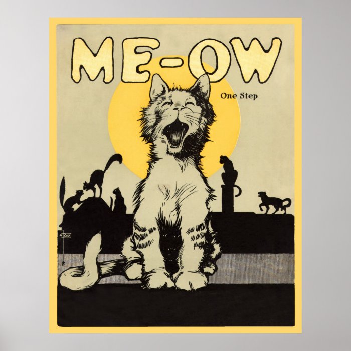Meow Kitty Cat Cats Vintage Poster Artwork