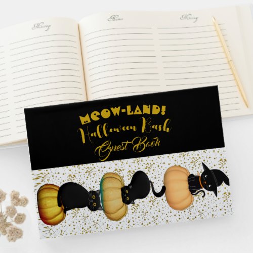 MEOW Land Halloween Bash Black Cats Gold Glitter Guest Book