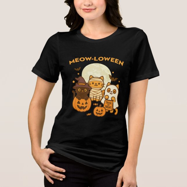 Meow-loween – Cute Halloween Cat Costume Design Tri-Blend Shirt (Front)