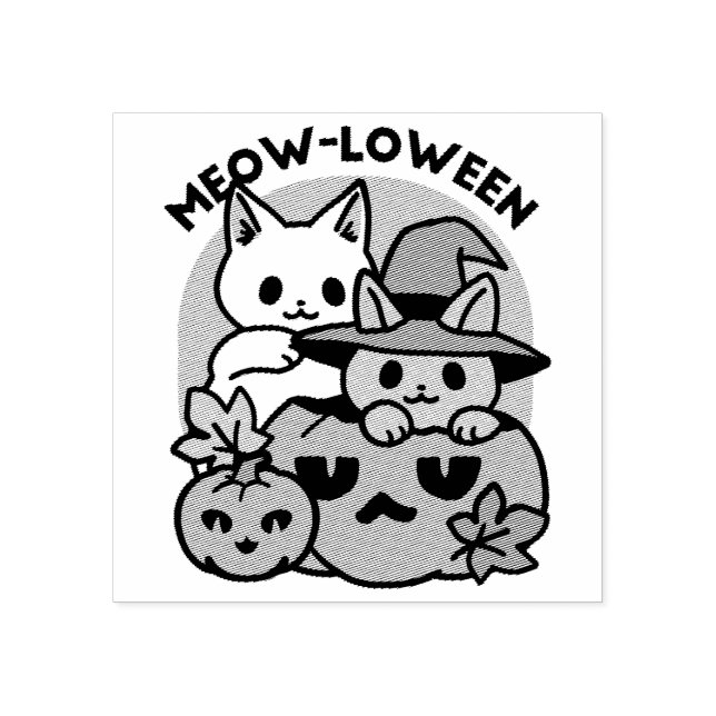 Meow-Loween - Cute Halloween Cat Design Rubber Stamp (Imprint)