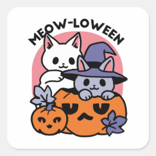 Meow-Loween - Cute Halloween Cat Design Square Sticker