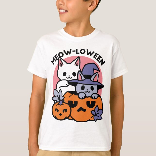 Meow-Loween - Cute Halloween Cat Design T-Shirt (Front)