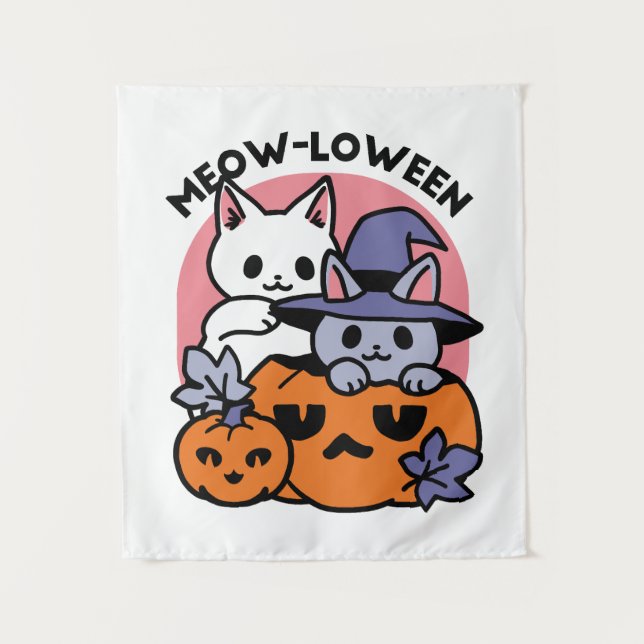 Meow-Loween - Cute Halloween Cat Design Tapestry (Front)