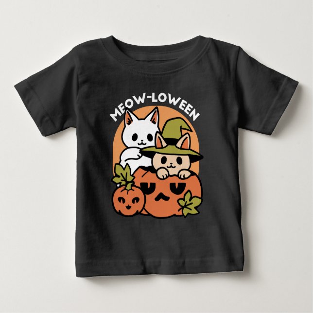 Meow-Loween - Festive Halloween Cat Design Baby T-Shirt (Front)