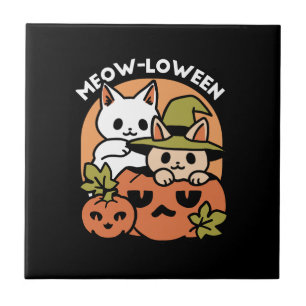 Meow-Loween - Festive Halloween Cat Design Ceramic Tile