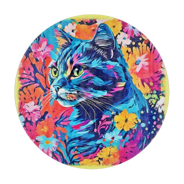 Meow Masterpieces: Optimal Cat Paint Art Cutting Board (Front)