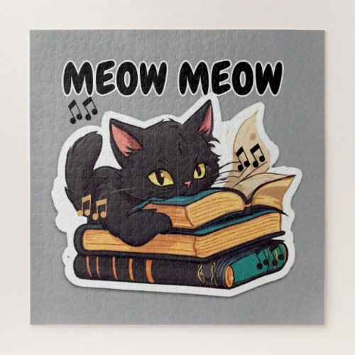 Meow Meow Cat Reading Book Jigsaw Puzzle