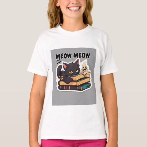Meow Meow Cat Reading Book T_Shirt