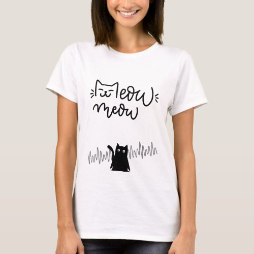 Meow Meow Cute Cat Face Heartbeat T_Shirt