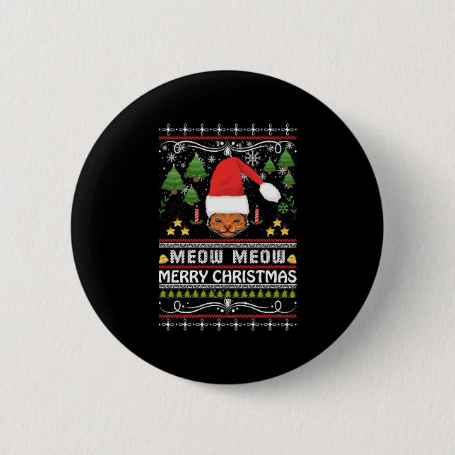 Meow Meow Ugly Christmas Sweater Button (Front)