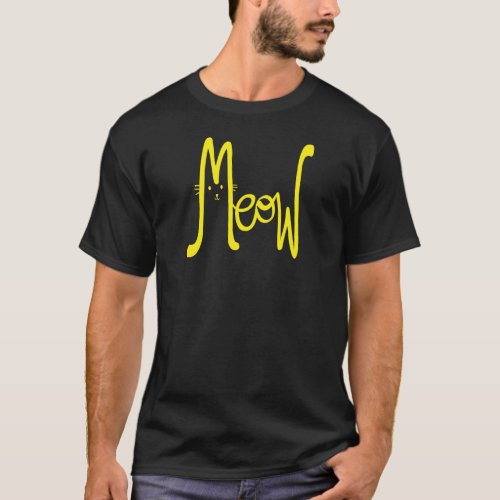 Meow Minimalist Modern Script For Cat Lovers T_Shirt