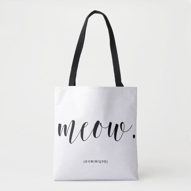 Meow Modern Calligraphy Personalized Polka Dots Tote Bag (Front)