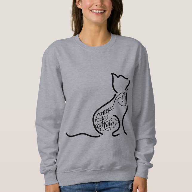 Meow Mom; Stylish Fashion line art cat mom Sweatshirt (Front)