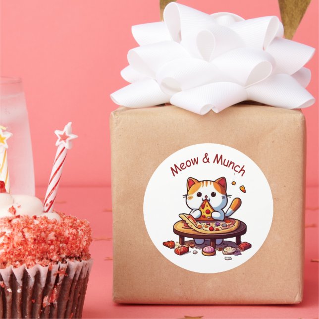 Meow & Munch Cute Pizza Cat Sticker (Party)