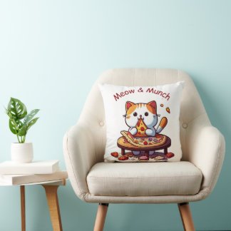 Meow & Munch Cute Pizza Cat Throw Pillow