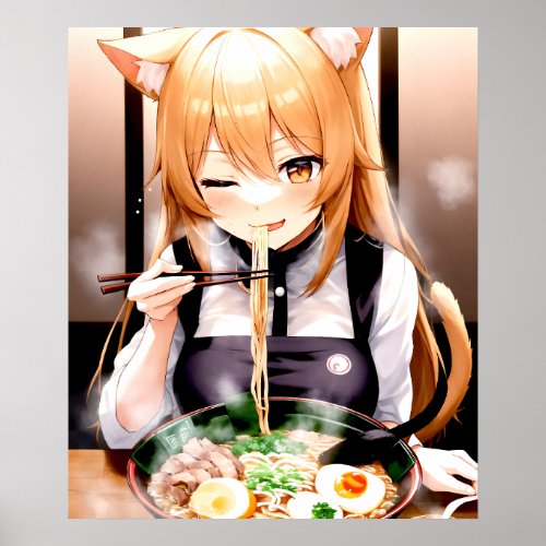 Meow_nificent Ramen Feast Anime Cat Girl Poster