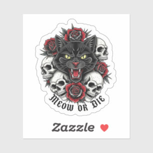 Meow or Die – Gothic Cat with Skulls and Roses Sticker