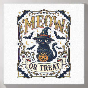 Meow Or Treat Cat Halloween Spooky Cat Vintage Vec Canvas Photo Tile