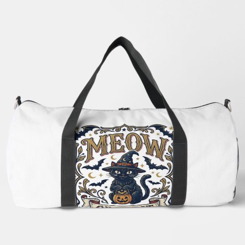 Meow Or Treat Cat Halloween Spooky Cat Vintage Vec Duffle Bag