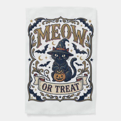 Meow Or Treat Cat Halloween Spooky Cat Vintage Vec Garden Flag