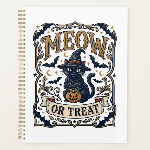 Meow Or Treat Cat Halloween Spooky Cat Vintage Vec Planner
