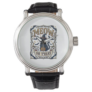 Meow Or Treat Cat Halloween Spooky Cat Vintage Vec Watch