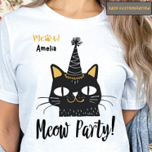 Meow Party-Funny Black Cat Birthday-Cute Paw Meow