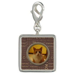 Meow Pattern Brown Add Your Own Cat Photo Charm