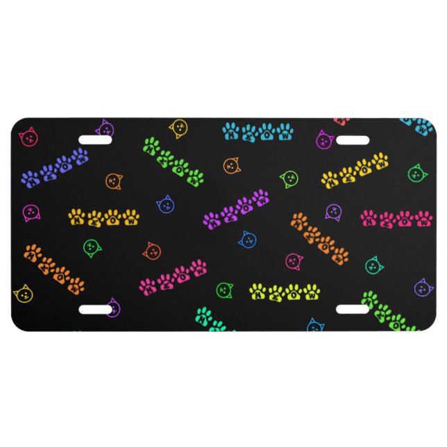 Meow Paw Prints License Plate (Front)