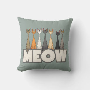 Meow Peeking Cats Funny Sage Green Cat Lover Print Throw Pillow